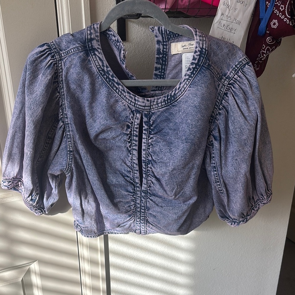 Light Purple Puff Sleeve Denim Top